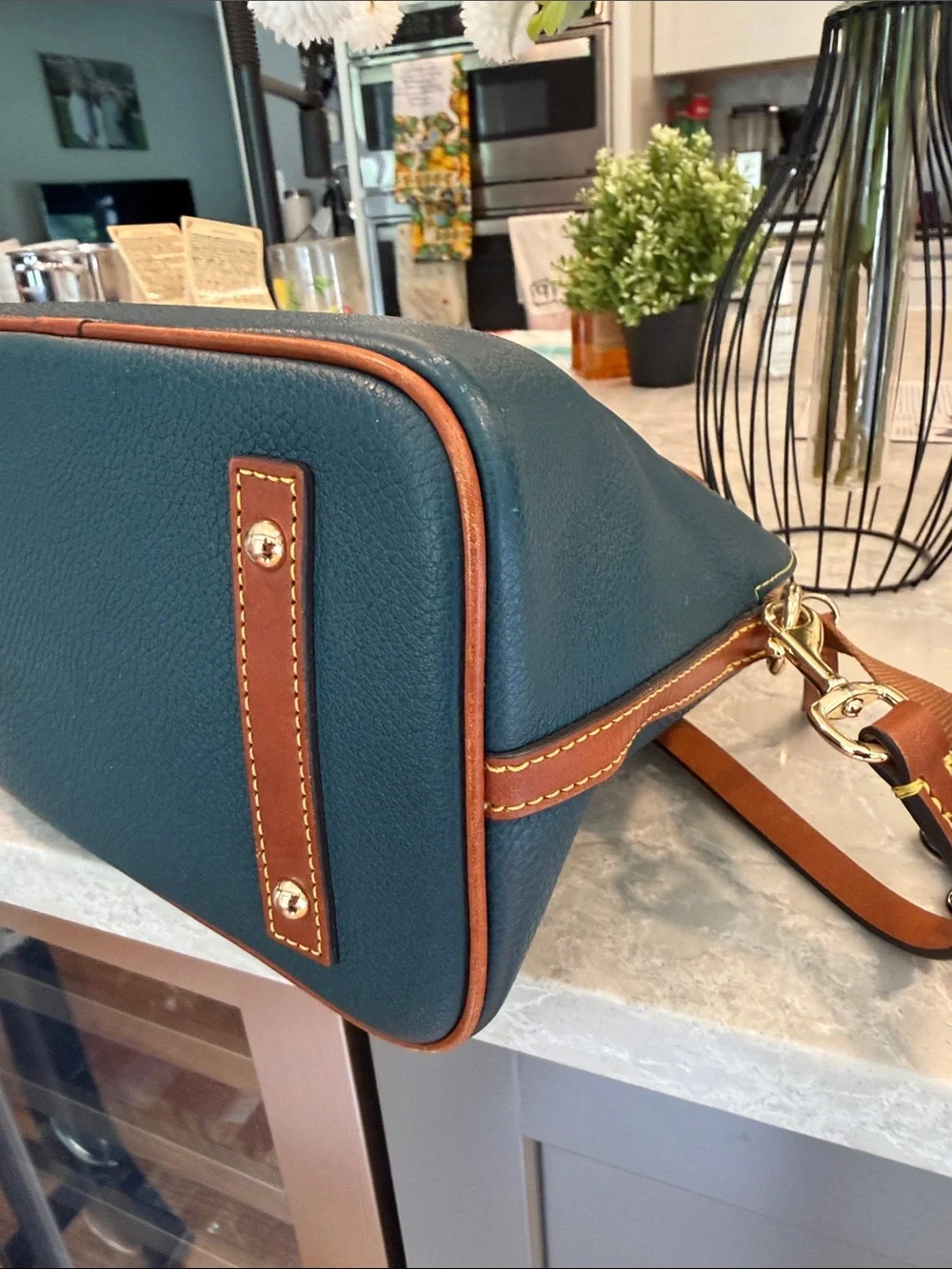 Dooney and Bourke Pebble Grain Domed Satchel in teal